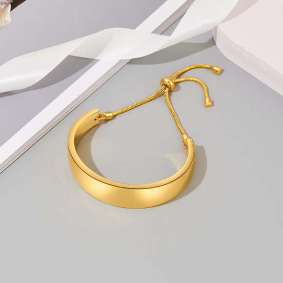 14K Gold Bracelets for Women Adjustable Slider Bracelet Bangle Bracelets for Wom - Picture 5 of 7